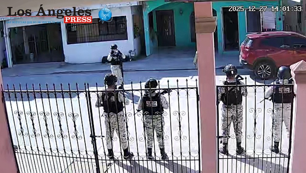 Vigilancia de la Guardia Nacional en el domicilio de Emmanuel de la Cruz Pérez Arispe. Foto: especial para Los Ángeles Press