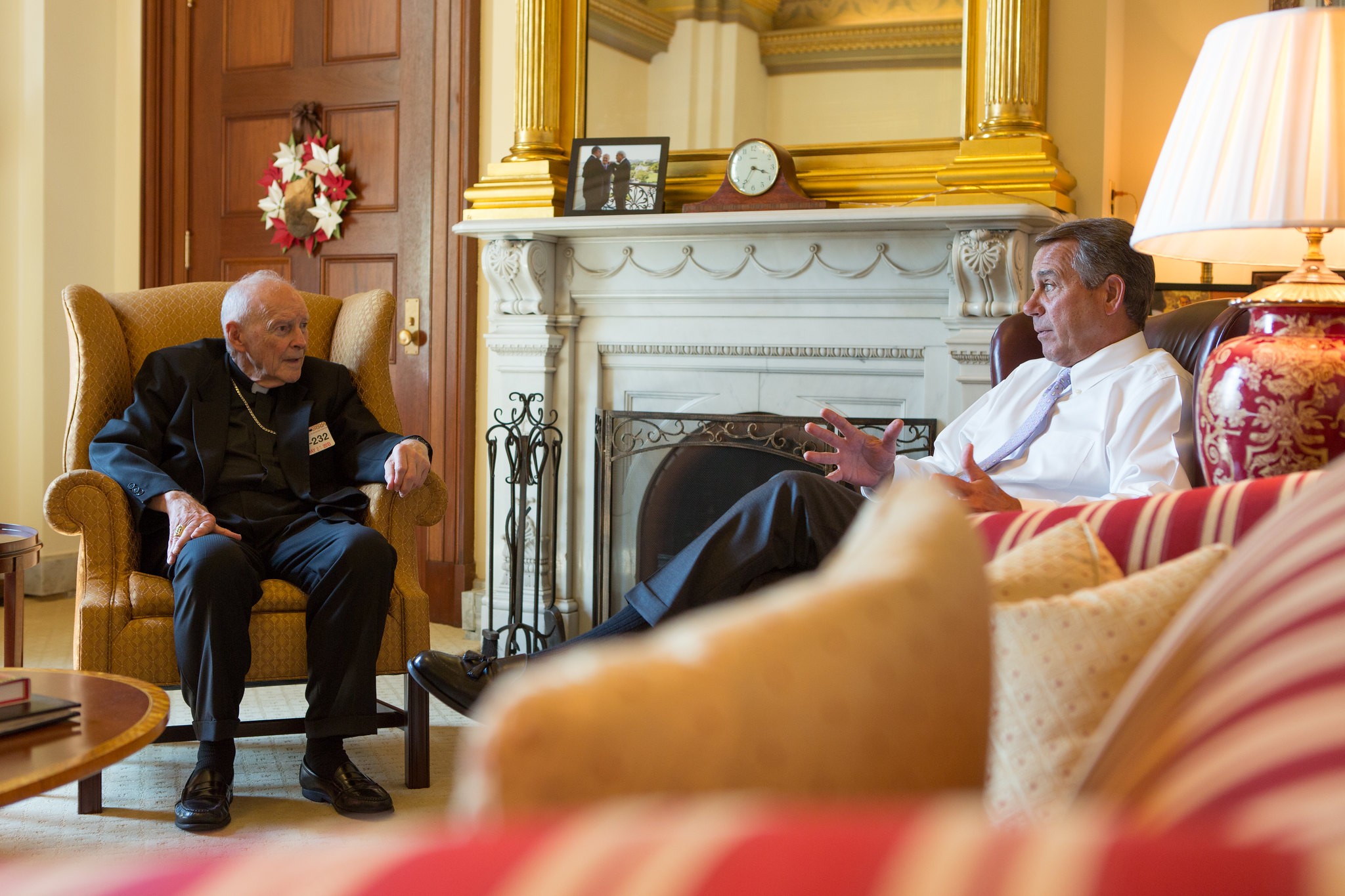 To the left, in Roman collar, then Cardinal Theodore McCarrick at the offices of then Speaker of the U.S. House of Representatives John Boehner (right). May 21, 2013 @ www.flickr.com/photos/57209931@N03/8776365156. 