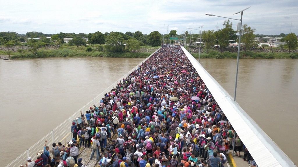 Una de las caravanas migrantes de hondureños en su paso de Guatemala a México en 2018. Foto: radiomaria.org