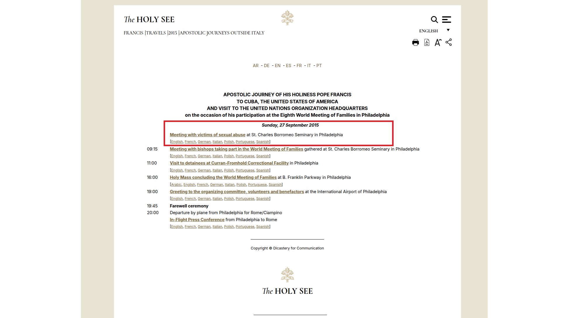 Screenshot from the Vatican's website. The page is available at: https://www.vatican.va/content/francesco/en/travels/2015/outside/documents/papa-francesco-cuba-usa-onu-2015.html