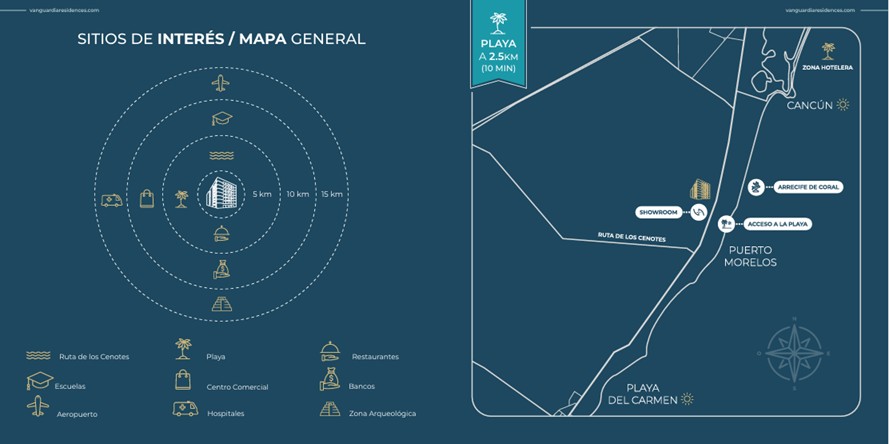 Infografía del mapa general que ITM Desarrolladores entrega a sus clientes y ubica la Ruta de los Cenotes. Infografía del mapa general que ITM Desarrolladores entrega a sus clientes y ubica la Ruta de los Cenotes.