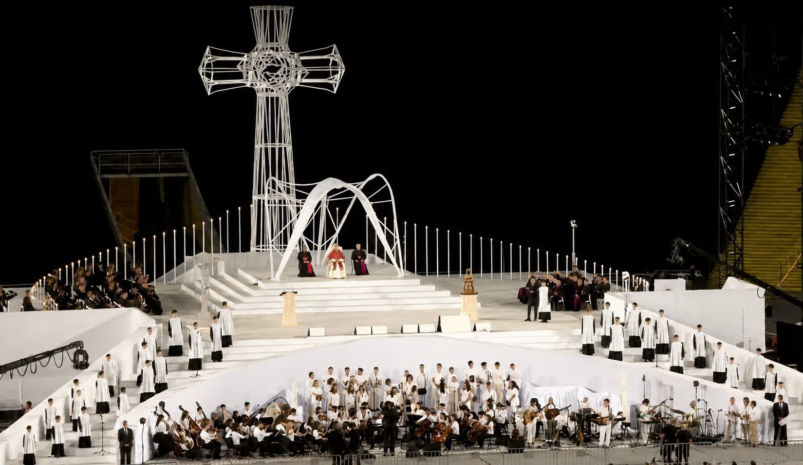 The main altar at the Montjuic Olympic Stadium during Pope Leo XIV's visit to Spain, June 9, 2026. Picture of the municipality of Olivenza, Spain, social media. The main altar at the Montjuic Olympic Stadium during Pope Leo XIV's visit to Spain, June 9, 2026. Picture of the municipality of Olivenza, Spain, social media.
