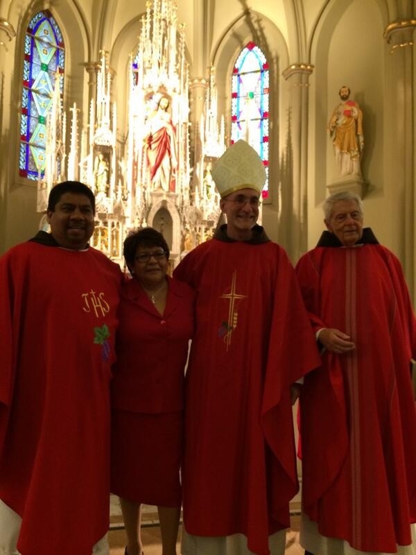 From left to right, Urbano Vázquez, his mother, Donald Francis Lippert, the Franciscan bishop of Mendi, Papua New Guinea, and an unidentified priest after Vázquez's Cantamessa, the day after his priestly ordination, June 8, 2014. From Lippert's X account. From left to right, Urbano Vázquez, his mother, Donald Francis Lippert, the Franciscan bishop of Mendi, Papua New Guinea, and an unidentified priest after Vázquez's Cantamessa, the day after his priestly ordination, June 8, 2014. From Lippert's X account.