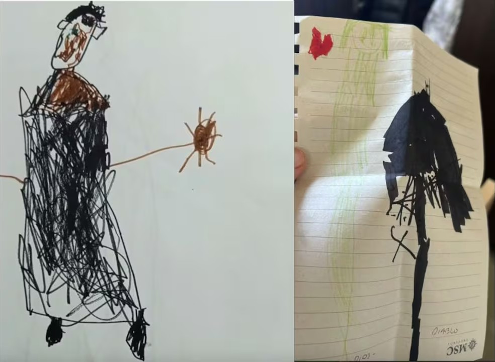 Drawings made by two of the minors who claim Alejandro Nicola attacked them, as shared over social media by their relatives in Argentina. These drawings are part of the psychological evaluation process conducted in these kinds of cases. Drawings made by two of the minors who claim Alejandro Nicola attacked them, as shared over social media by their relatives in Argentina. These drawings are part of the psychological evaluation process conducted in these kinds of cases.