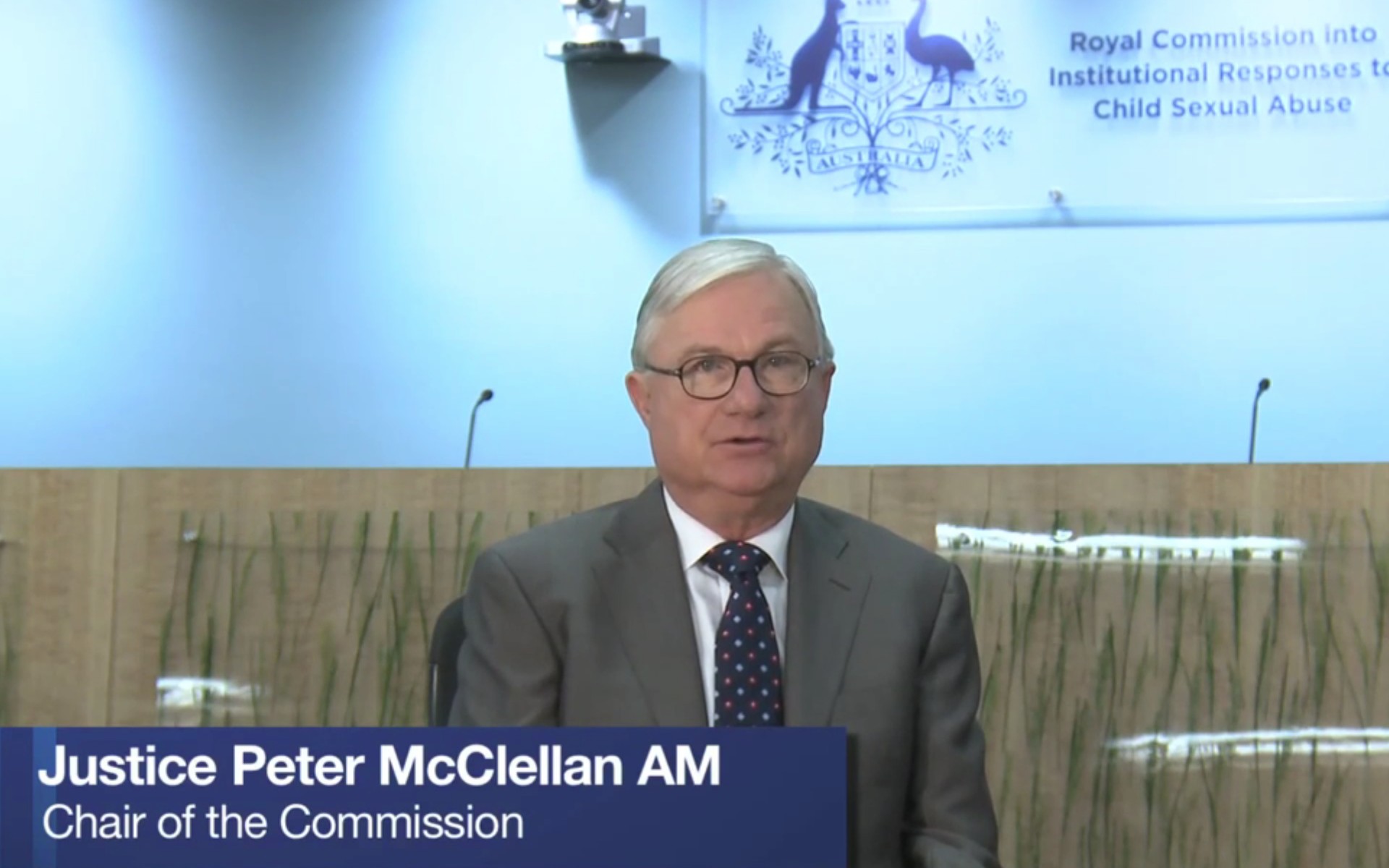 Justice PeterMcClellan, the former chair of the Australian Royal Commission into Institutional Responses to Child Abuse. Screencapture of an undated video released by the Commission to explain their work, late 2013. Justice PeterMcClellan, the former chair of the Australian Royal Commission into Institutional Responses to Child Abuse. Screencapture of an undated video released by the Commission to explain their work, late 2013.