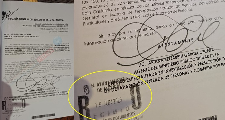 La Fiscalía emitió el citatorio el 18 de junio de 2026. El sello de la Dirección de Seguridad Pública Municipal registra su recepción el 19 de junio de 2025. Documento incorporado a la carpeta 0202-2023-00334. Foto: Guadalupe Lizárraga / Los Ángeles Press