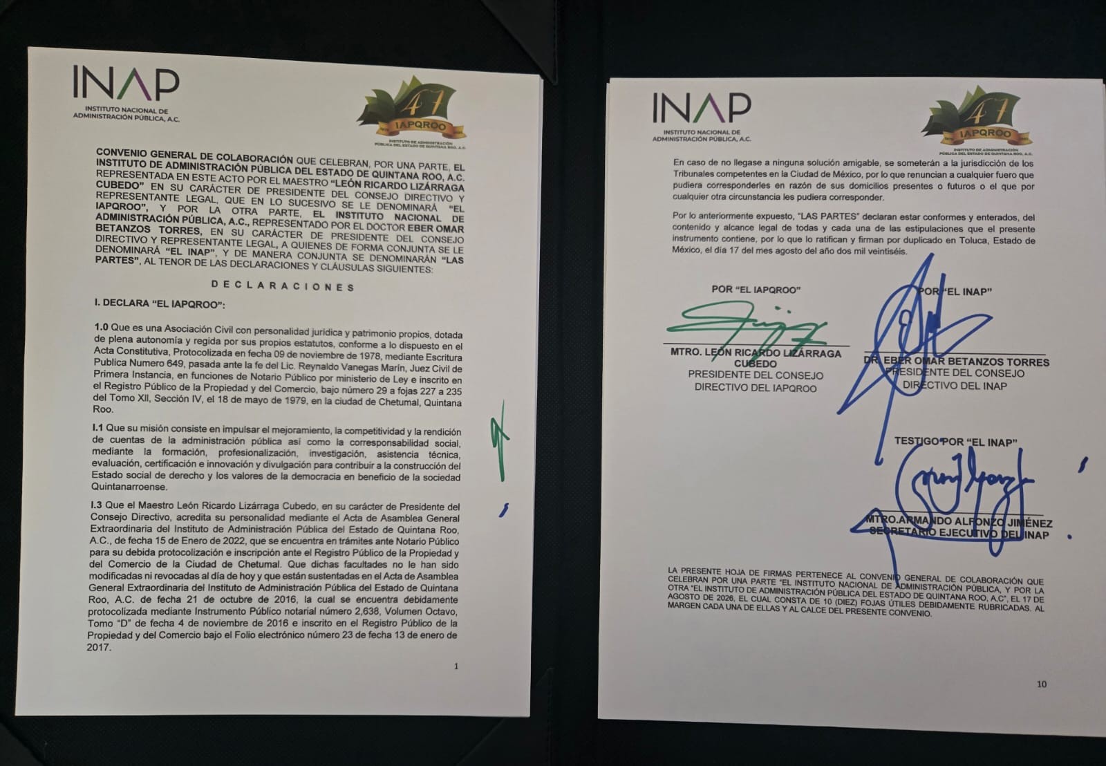 Convenio de colaboración del IAPQRoo bajo la dirección de León Lizárraga con el Sistema INAP, dirigido por Eber Betanzos. 