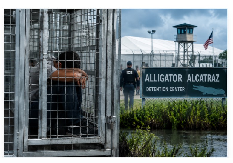 Migrantes enjaulados: el rostro más oscuro de Alligator Alcatraz