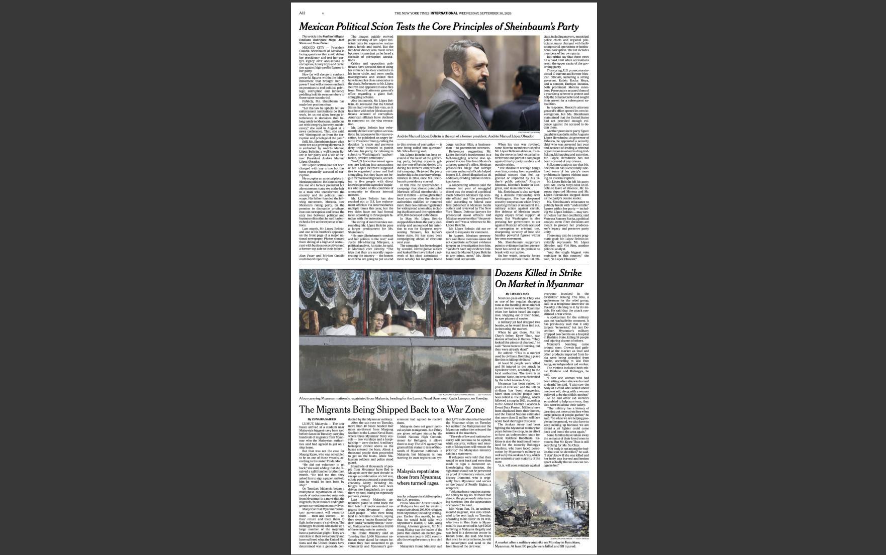 La página 12 de The New York Times de hoy.
