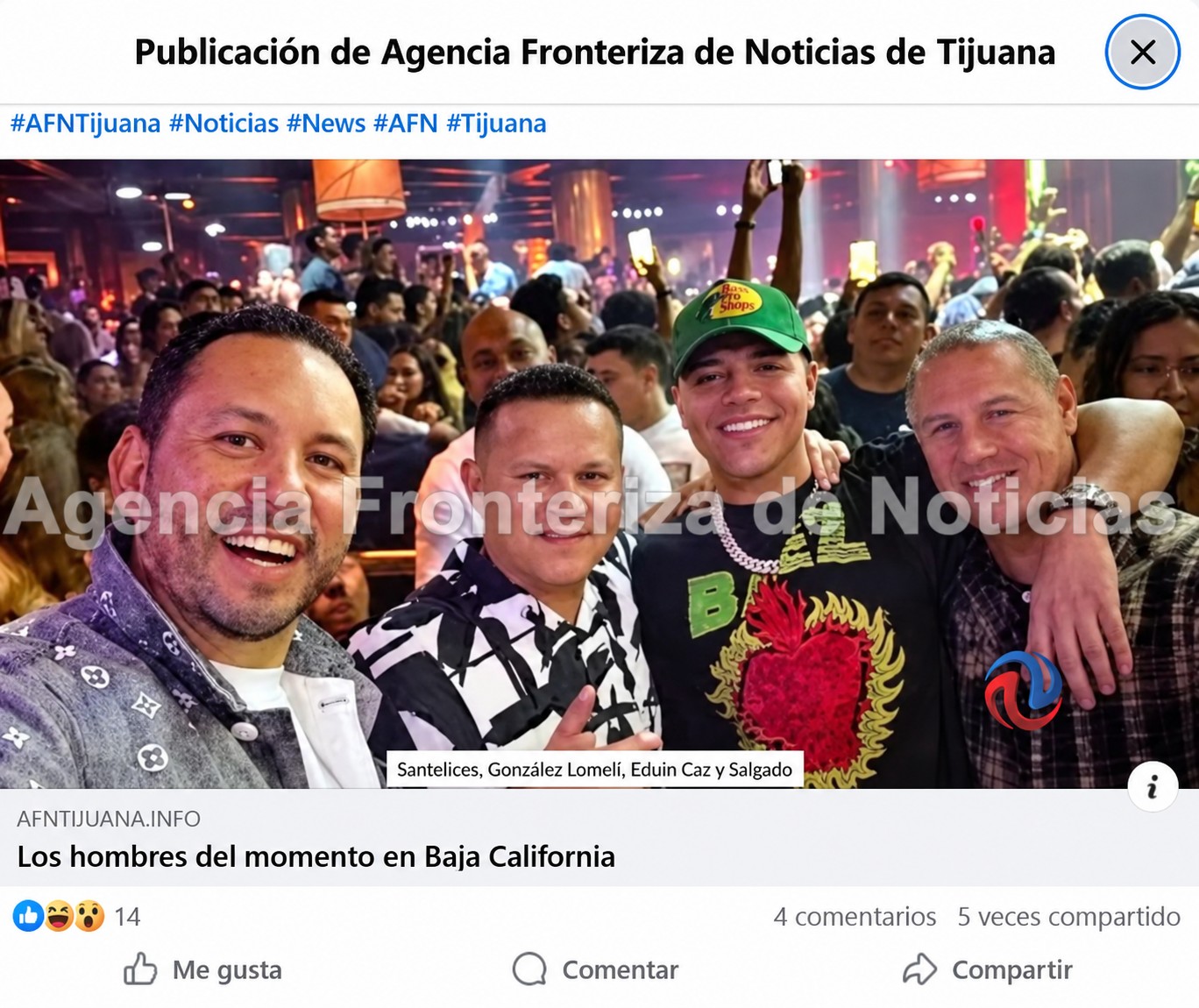 De izquierda a derecha, Marco Santelices, Jesús González Lomelí, Eduin Caz y Fernando Salgado Chávez en una publicación de Agencia Fronteriza de Noticias de Tijuana difundida en 2024. Los dos primeros sancionados por OFAC. De izquierda a derecha, Marco Santelices, Jesús González Lomelí, Eduin Caz y Fernando Salgado Chávez en una publicación de Agencia Fronteriza de Noticias de Tijuana difundida en 2024. Los dos primeros sancionados por OFAC.