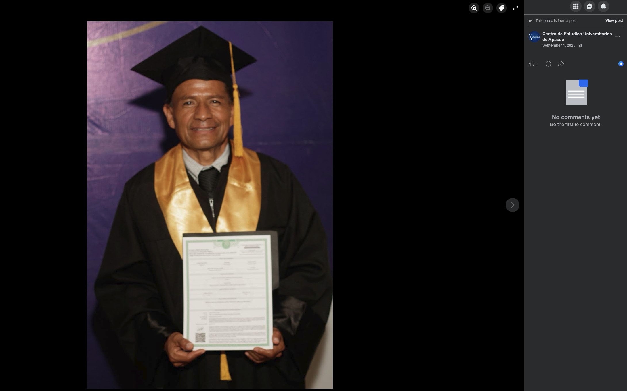 Constantino Molina Hernández, former pastor of San Sebastián, Guanajuato after graduating at a local college, 2025. Screenshot of a Facebook post.