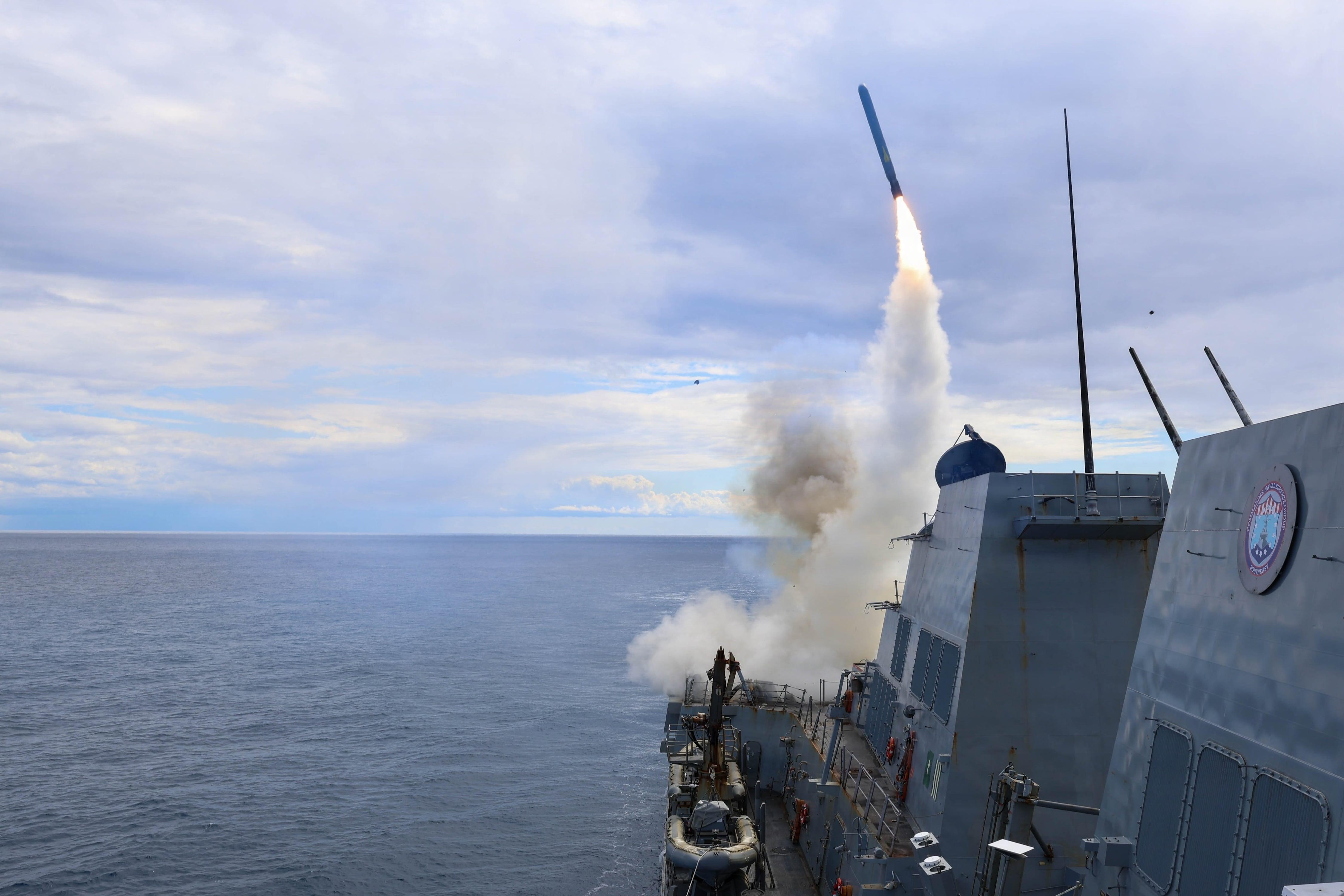 A U.S. missile launch during military operations in the Middle East, amid escalating tensions with Iran.